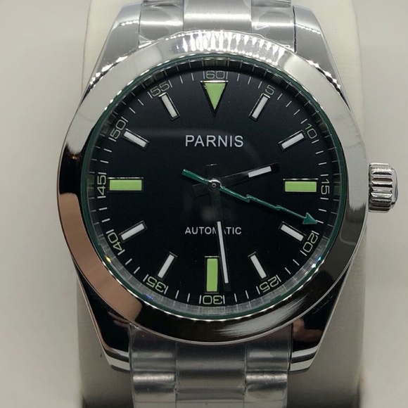 Parnis Black Dial Sapphire Crystal Green Mark Automatic 40mm Watch Brand New - Picture 3 of 9